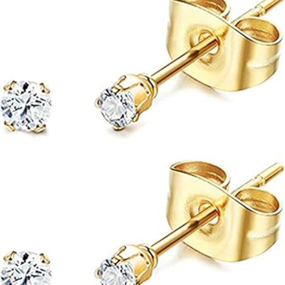 14K Gold Filled Polished Small CZ Pearl Ball Stud Earrings Set for Women Men 20G